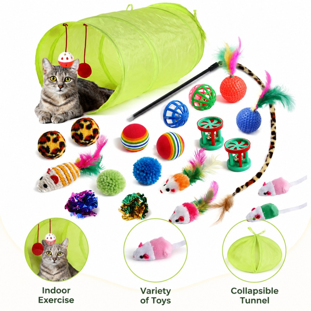 Catnip Interactive Plush Mouse - Set Mainan Kucing Beragam: Tongkat Bulu,